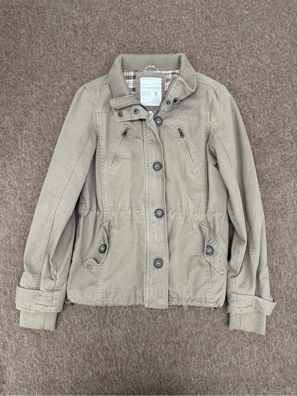 Y2K Aeropostale Women’s Medium Cotton Utility Jacket with Plaid Lining
